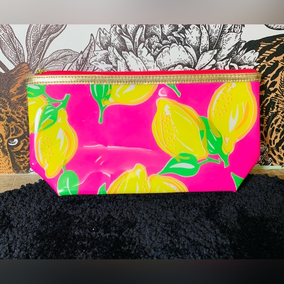 Lily Pulitzer for Estée Lauder Pink and Yellow Lemon Makeup Bag Cosmetic Bag - Picture 3 of 7